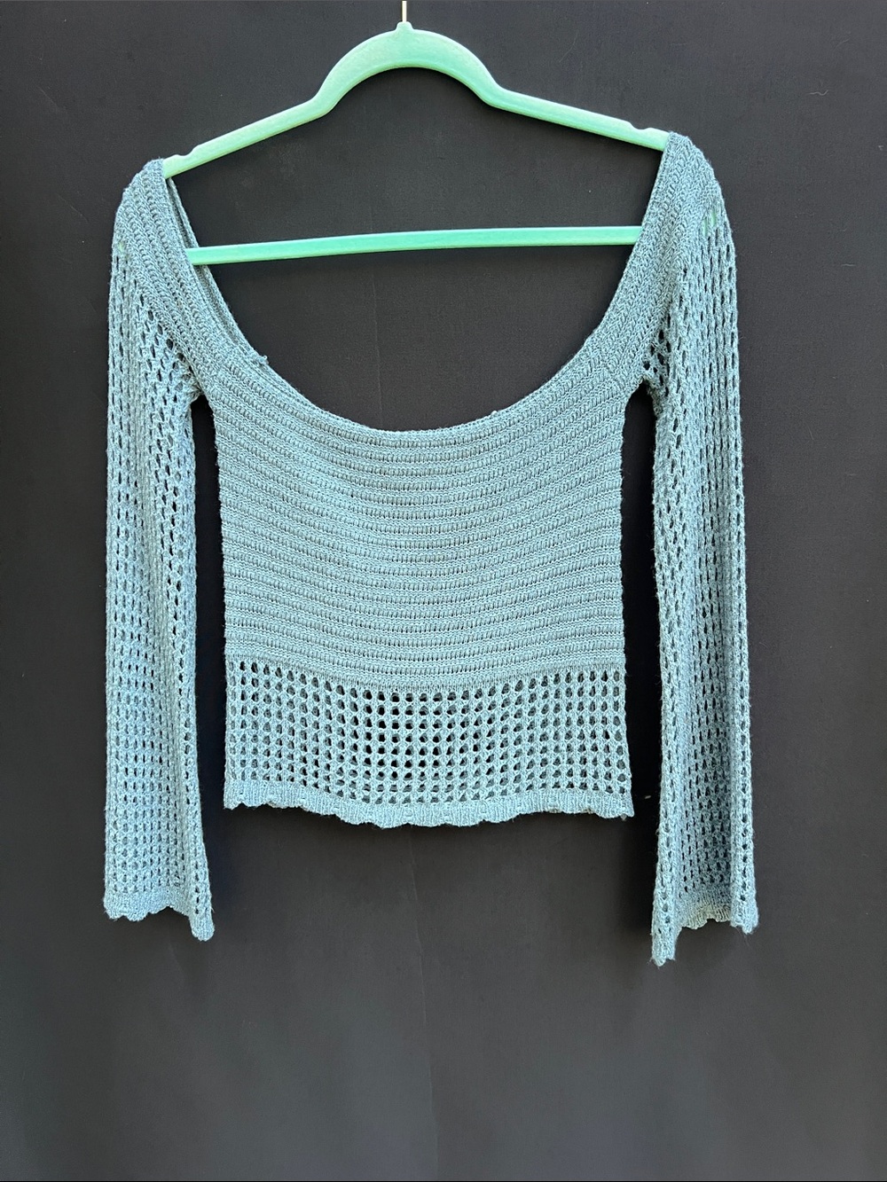 Light Blue Crochet Scoop Neck Women's Sweater